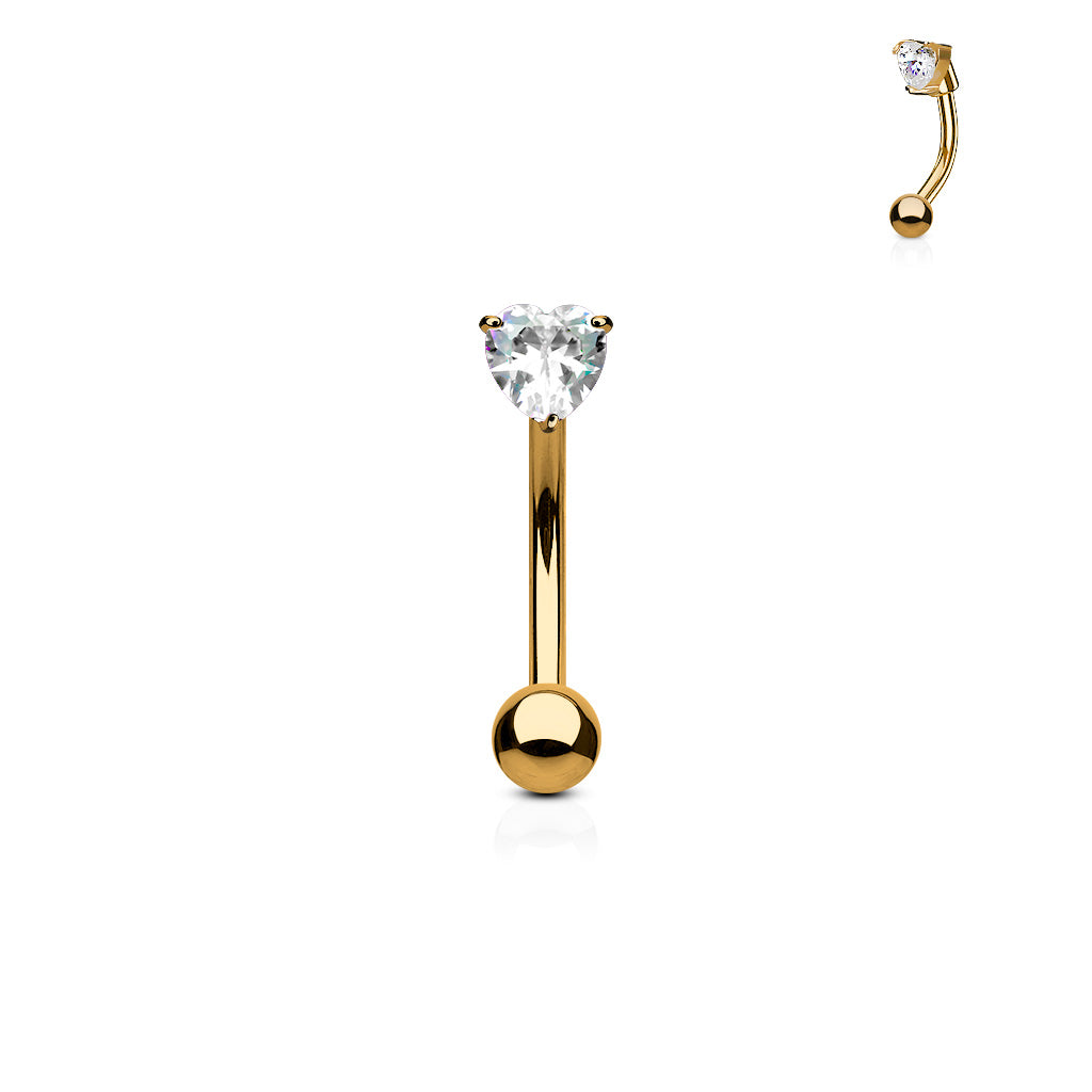 Heart CZ Prong Set Top Surgical Steel Eyebrow Rings
